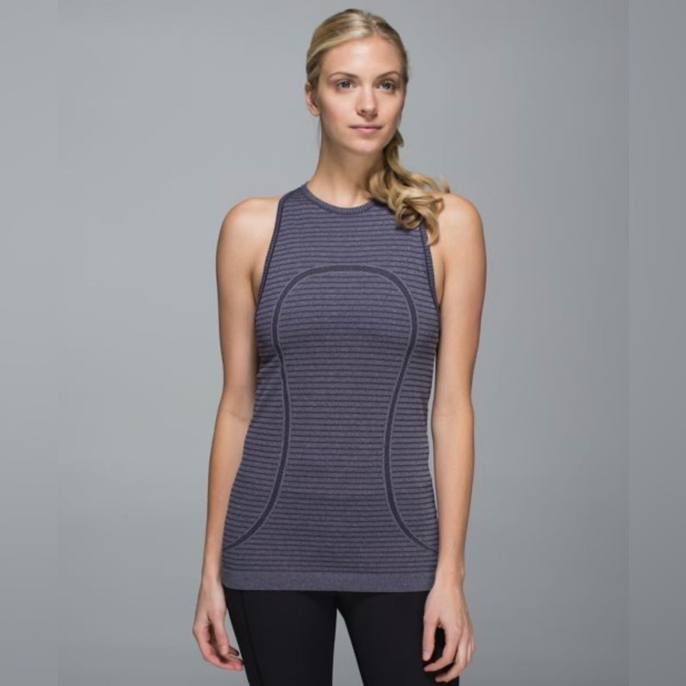 lululemon athletica Purple Striped High-Neck Tank